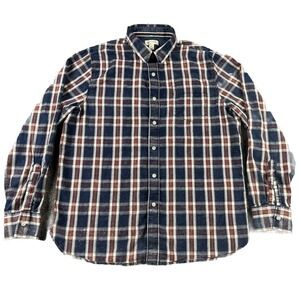 Sun + Stone Button Down Shirt Men's L Blue Red Plaid Selvedge Collar Cotton L/S